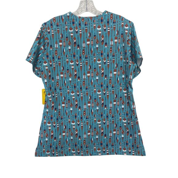 Revel Premium Stretch Bobby Scrub Top Womens Large Ocean Drift Blue New Oars - Picture 2 of 9
